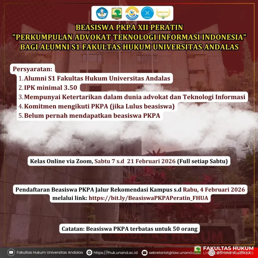 BEASISWA PKPA XII PERATIN FAKULTAS HUKUM UNIVERSITAS ANDALAS