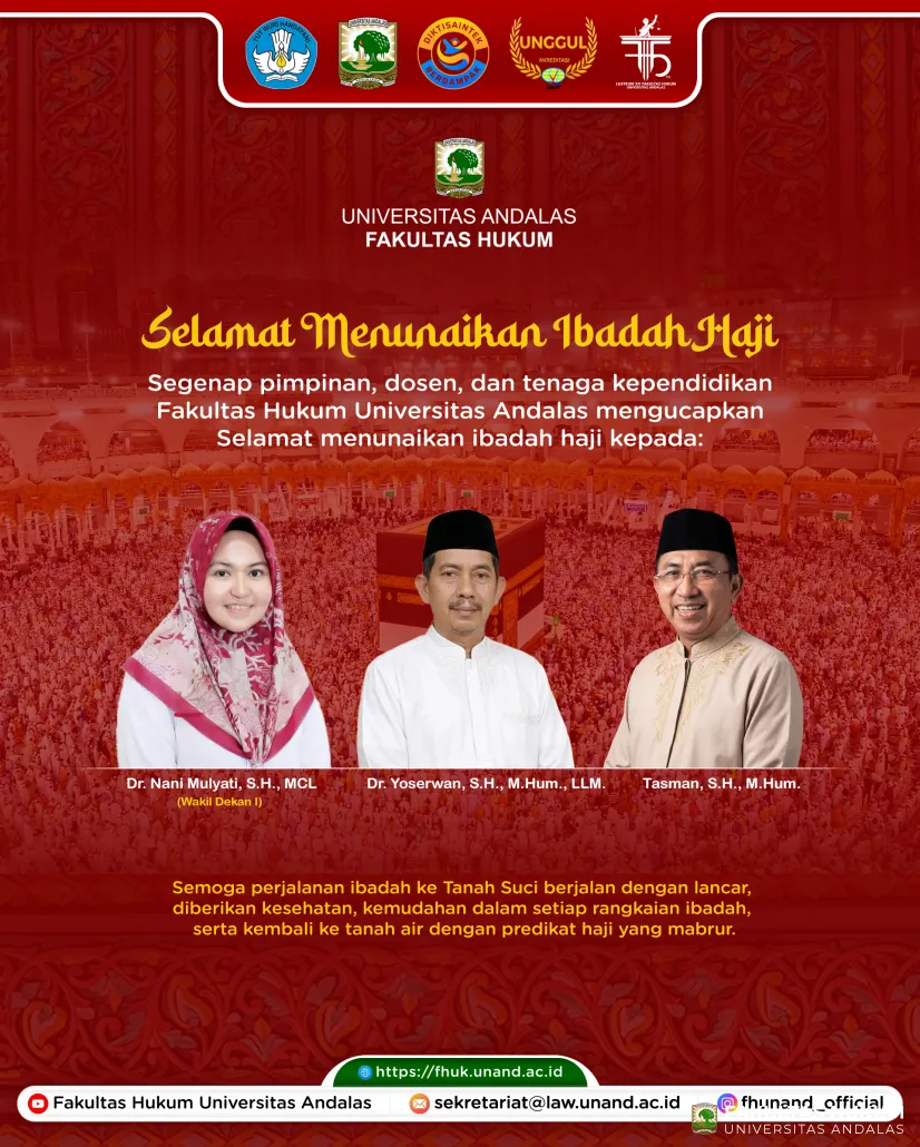 Fakultas Hukum Universitas Andalas Sampaikan Ucapan Selamat kepada Dosen yang Menunaikan Ibadah Haji