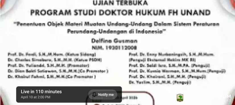 Pengumuman Ujian Terbuka Program Studi Doktor Hukum FH Unand