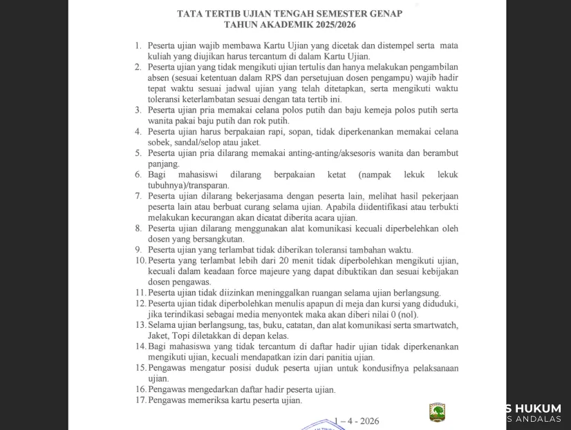 Tata Tertib Ujian Tengah Semester Genap TA 2025/2026