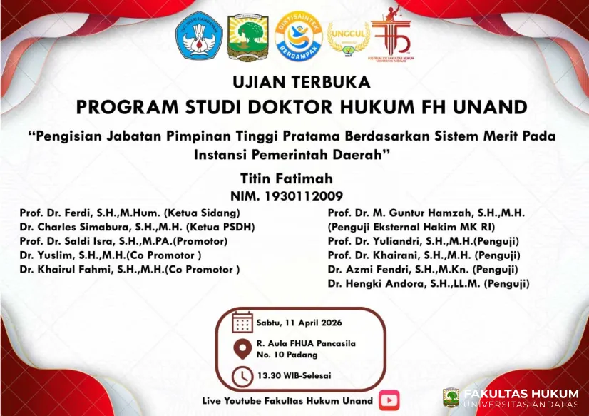 Pengumuman Ujian Terbuka Program Studi Doktor Hukum FH...