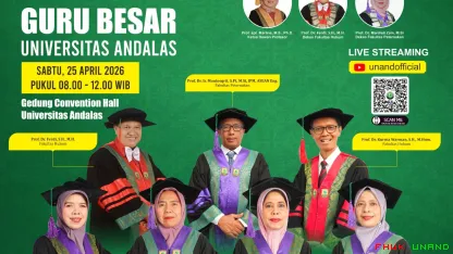 Saksikan acara Pengukuhan 7 Guru Besar Universitas Andalas...