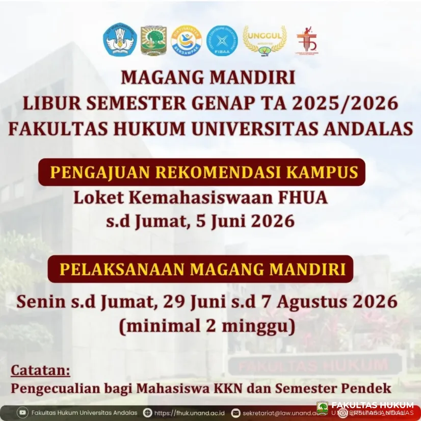 Magang Mandiri Libur Semester Genap TA 2025/2026 Fakultas Hukum Universitas Andalas