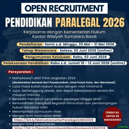 Pengumuman open recruitment Pendidikan Paralegal Tahun 2026...