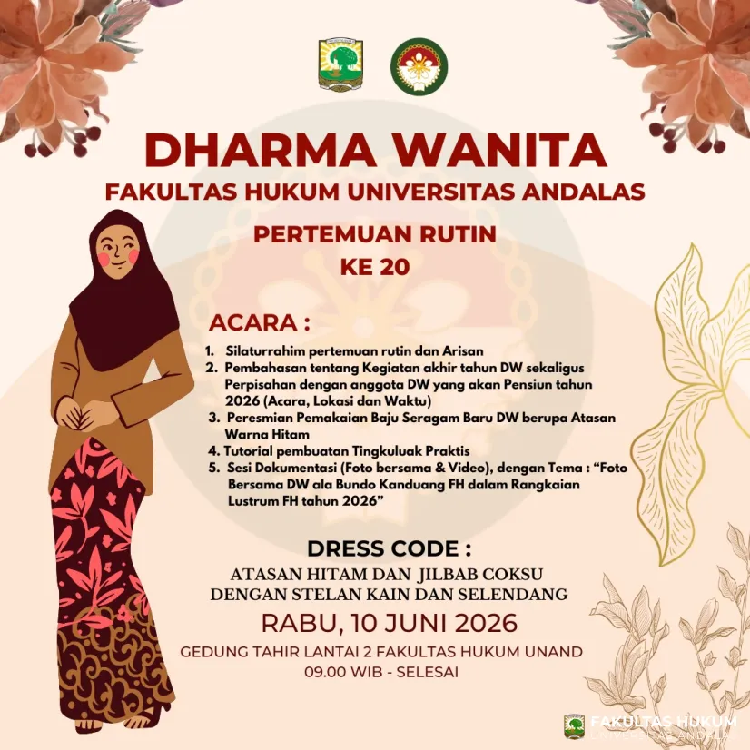 Pertemuan Rutin ke-20 Dharma Wanita Fakultas Hukum Universitas Andalas