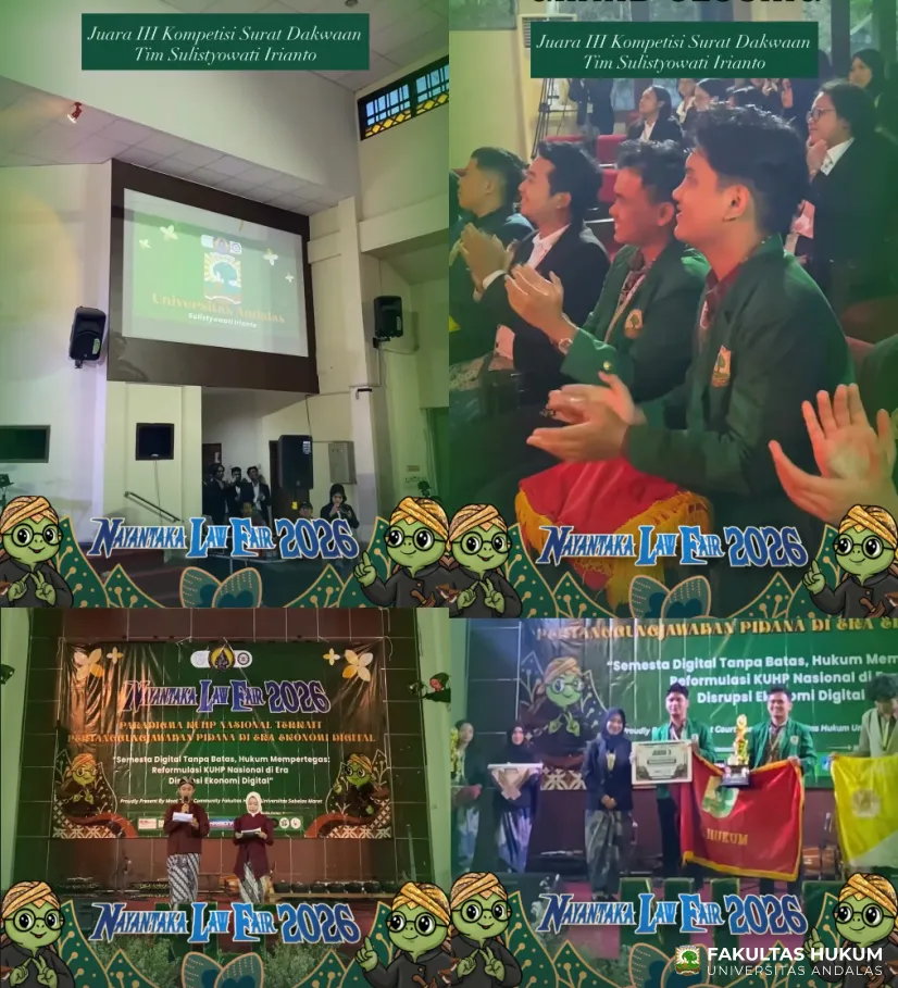 Mahasiswa FH Universitas Andalas Raih Juara III Kompetisi Surat Dakwaan Nayantaka Law Fair 2026