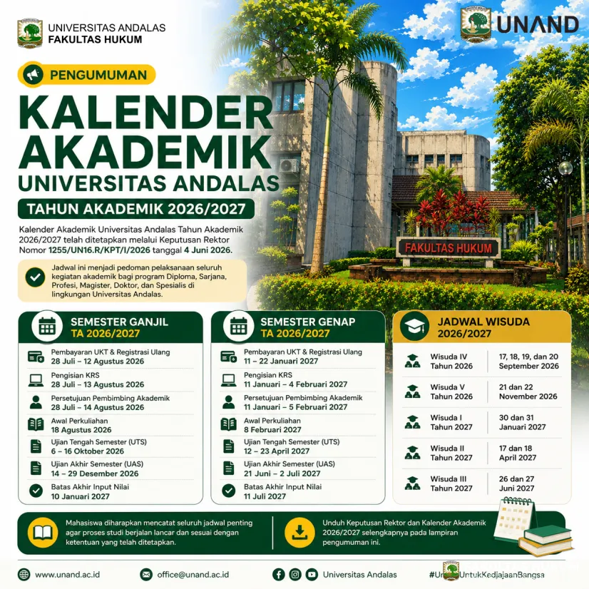 Kalender Akademik Universitas Andalas Tahun Akademik 2026/2027 Resmi Ditetapkan