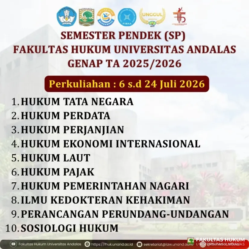 Semester Pendek (SP) Fakultas Hukum Universitas Andalas Genap TA 2025/2026