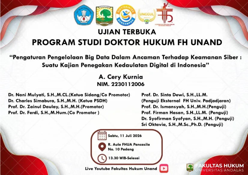Ujian Terbuka Promosi Doktor A. Cery Kurnia Program Studi Doktor Hukum Fakultas Hukum...