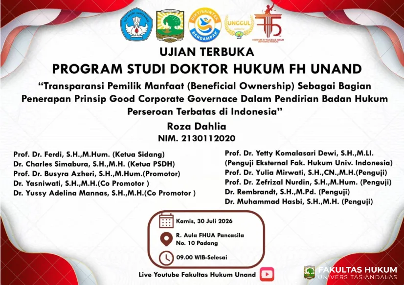 Ujian Terbuka Promosi Doktor Hukum FH Unand: Roza Dahlia