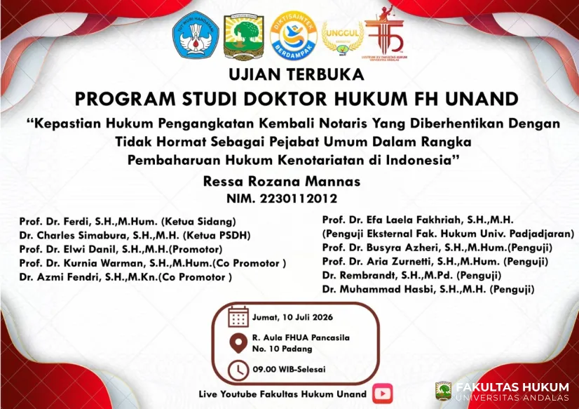 Ujian Terbuka Promosi Doktor Ressa Rozana Mannas Program Studi Doktor Hukum Fakultas...