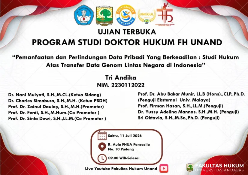 Ujian Terbuka Promosi Doktor Tri Andika Program Studi Doktor Hukum Fakultas Hukum...