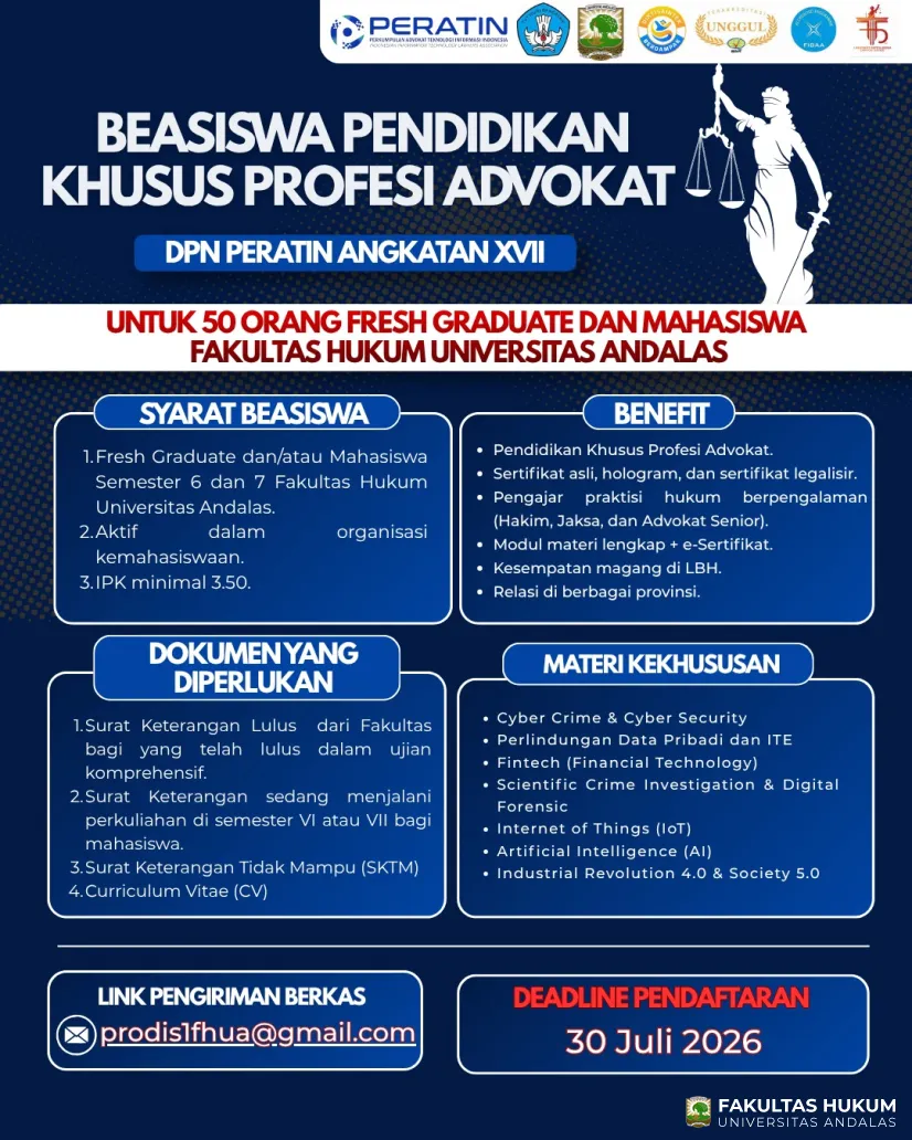 Beasiswa Pendidikan Khusus Profesi Advokat DPN PERATIN Angkatan XVII untuk Fresh Graduate...