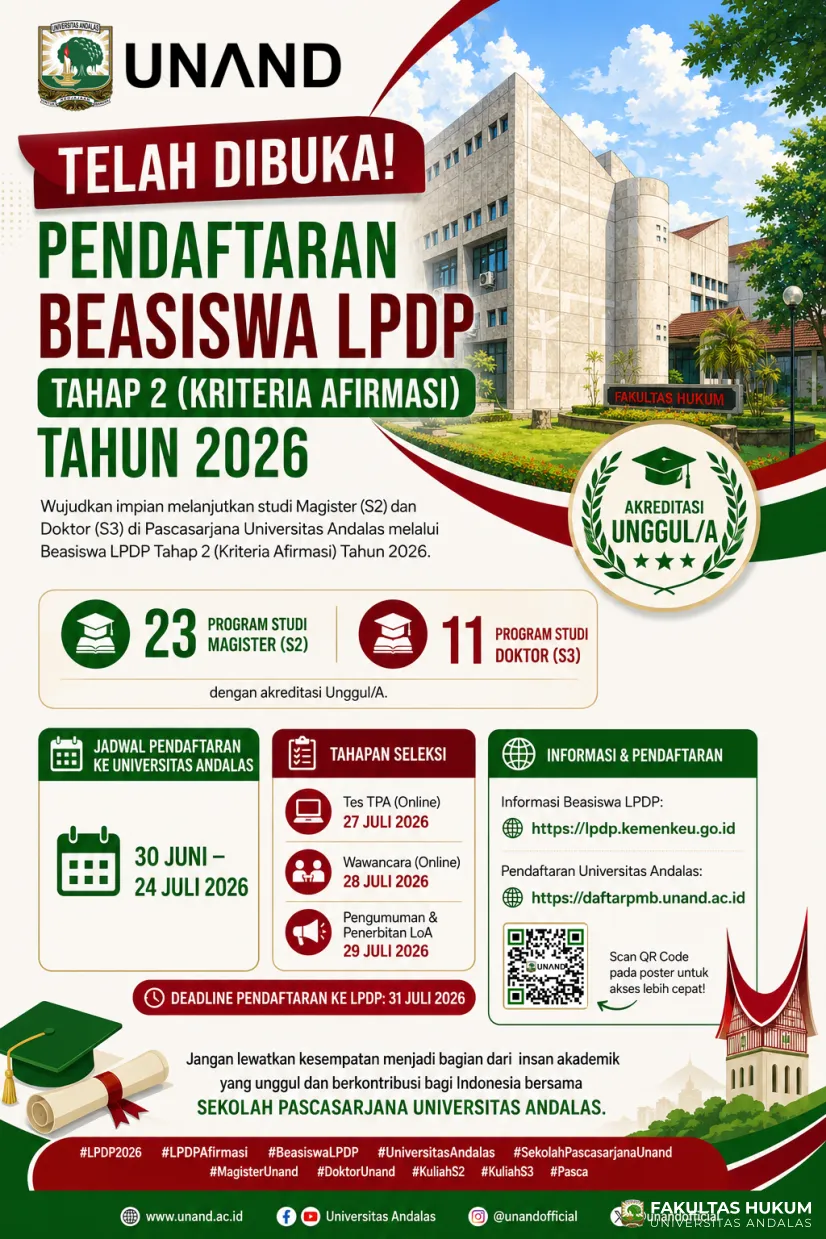 Pendaftaran Beasiswa LPDP Tahap 2 (Kriteria Afirmasi) Tahun 2026 Telah Dibuka