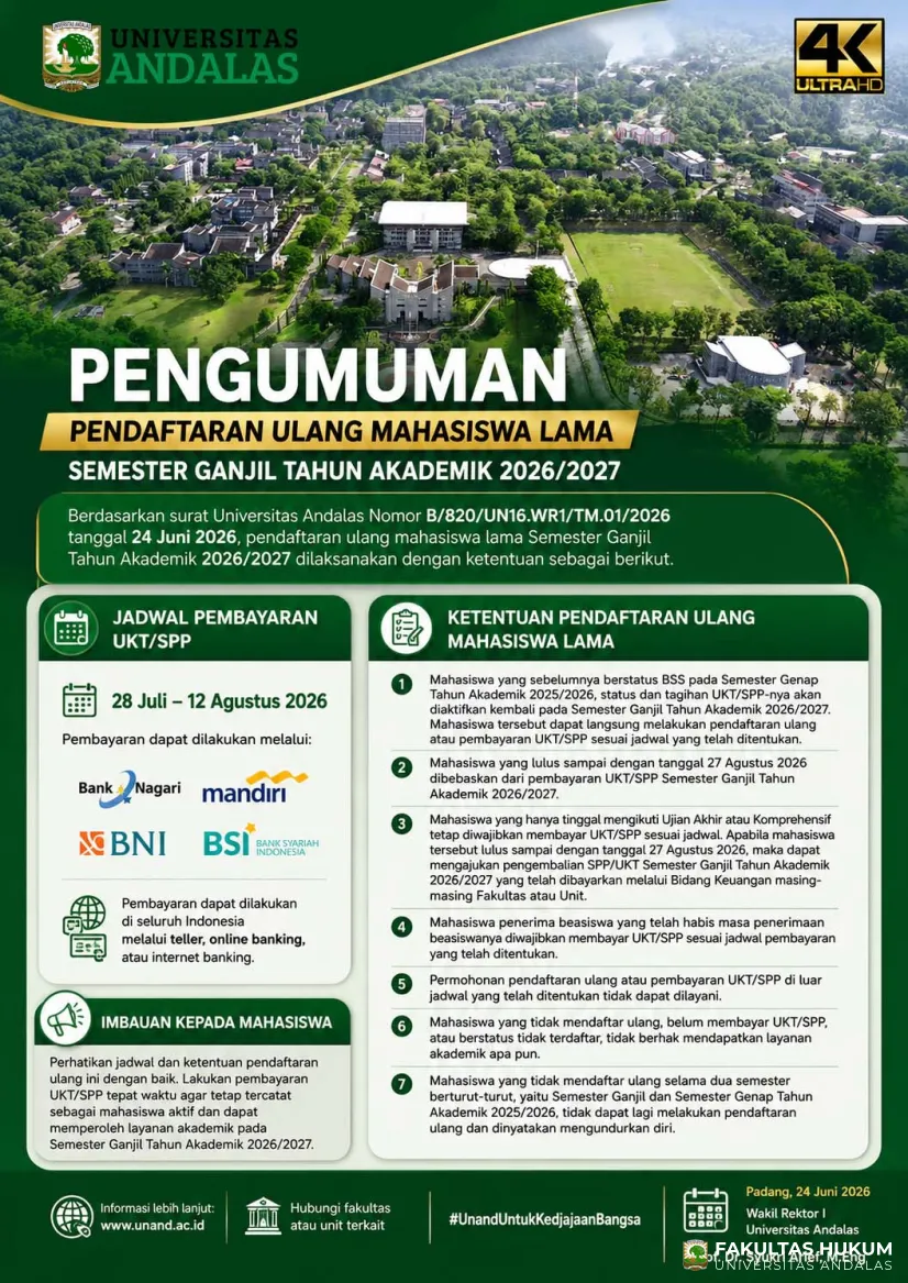 Pendaftaran Ulang Mahasiswa Lama Semester Ganjil Tahun Akademik 2026/2027 Universitas...