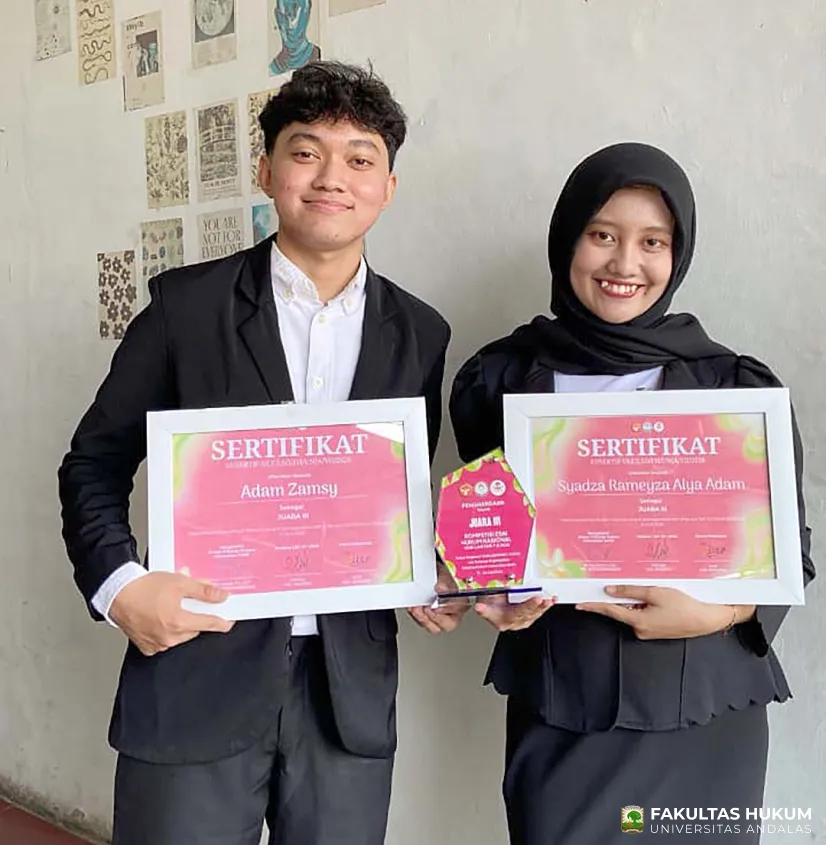Mahasiswa Fakultas Hukum Universitas Andalas Raih Juara 3 Kompetisi Esai Hukum Nasional Unja Law Fair 7.0 2026