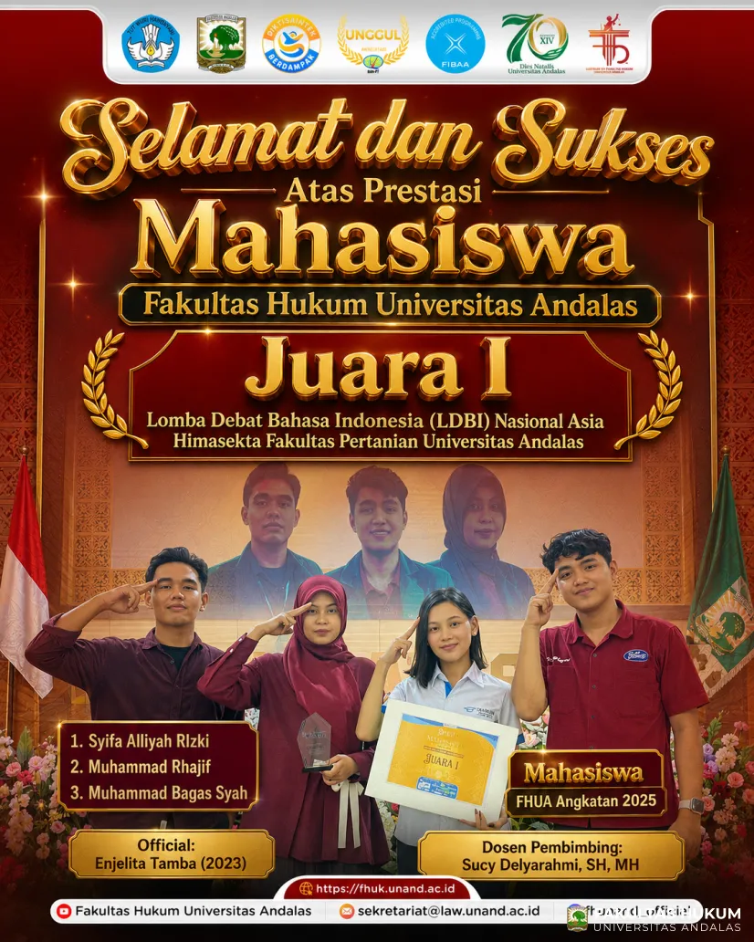 Mahasiswa Fakultas Hukum Universitas Andalas Raih Juara I LDBI Nasional