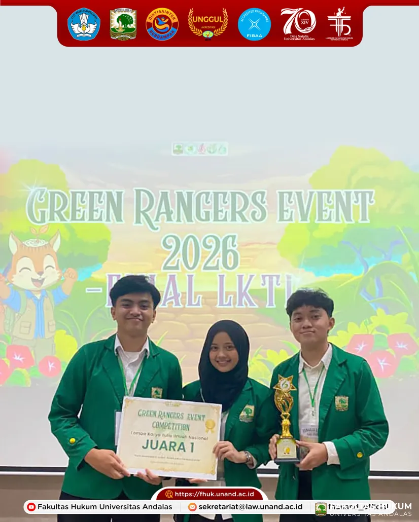 Mahasiswa FH Unand Raih Juara I Karya Tulis Ilmiah Nasional Green Rangers Event 2026