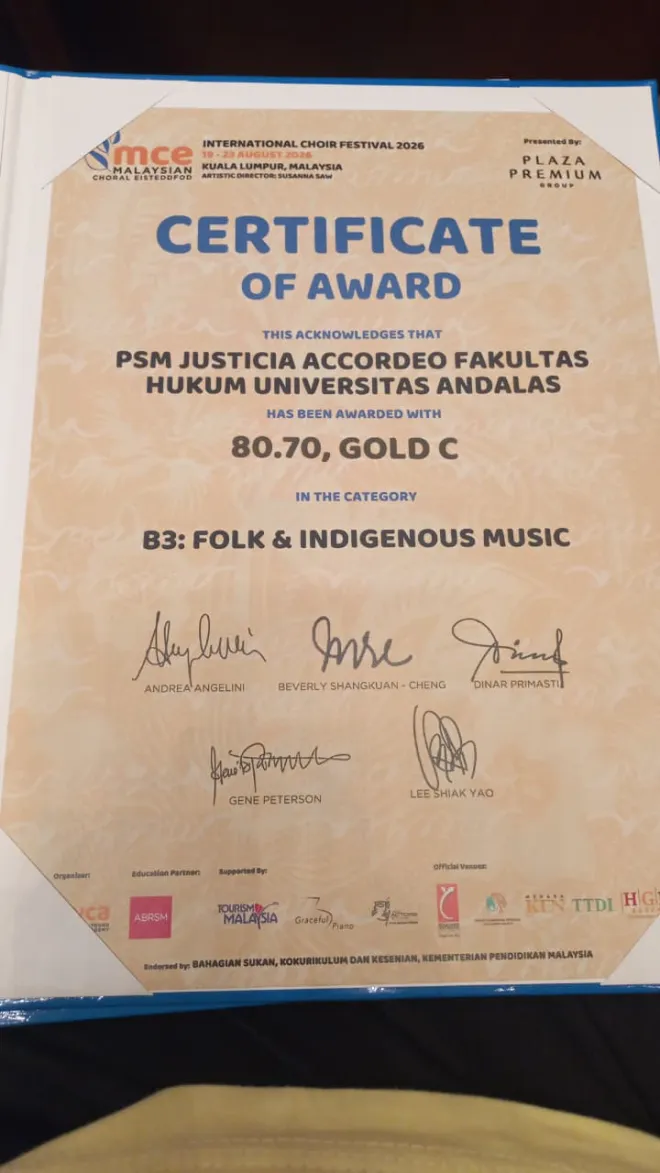 Sertifikat psm justicia accordeo fakultas hukum universitas andalas kategori b3 folk and indigenous music