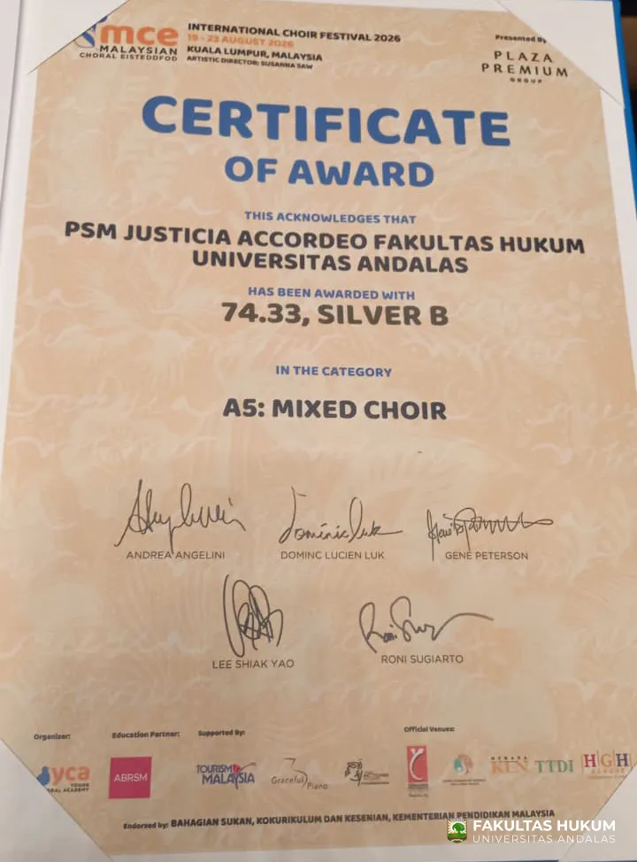 Foto 3 PSM Justicia Accordeo FH UNAND Raih Gold dan Silver di Malaysian Choral Eisteddfod...