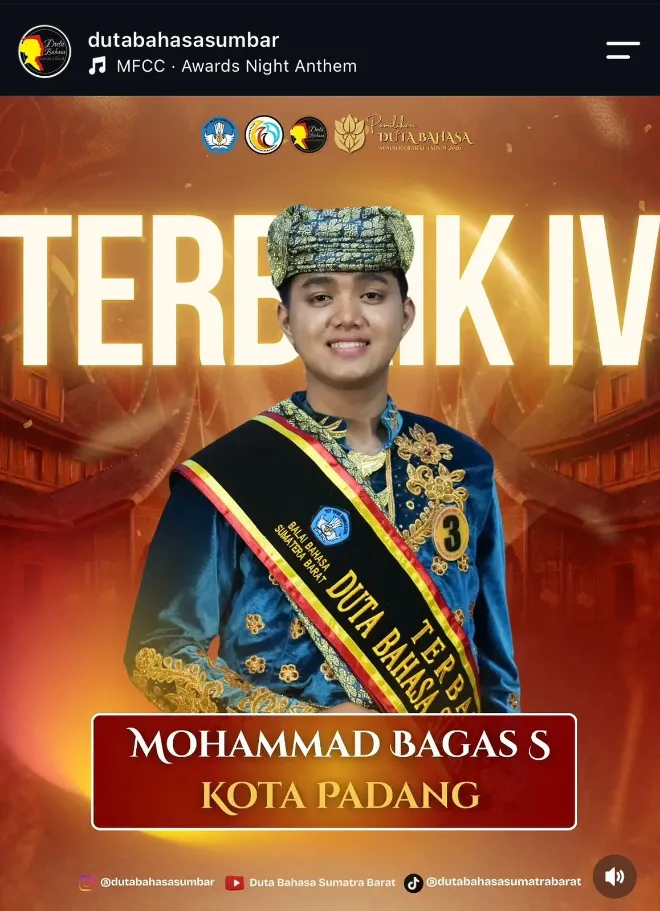 Mohammad bagas syah, meraih terbaik 4 duta bahasa putra sumatera barat 2026