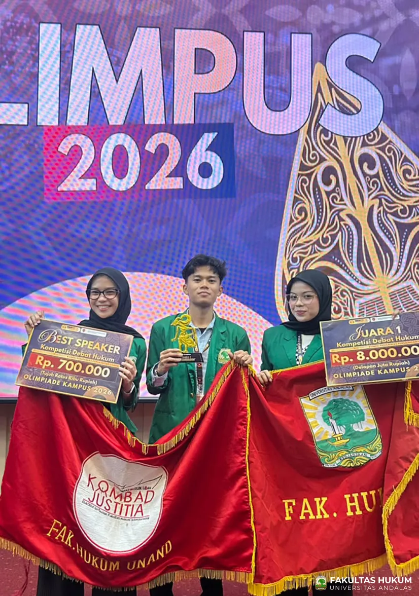 Delegasi FH Unand Raih Juara I Kompetisi Debat Hukum Nasional Olimpiade Kampus FH Unpad 2026