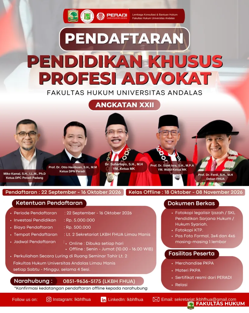 Fakultas Hukum Universitas Andalas bersama DPN PERADI...