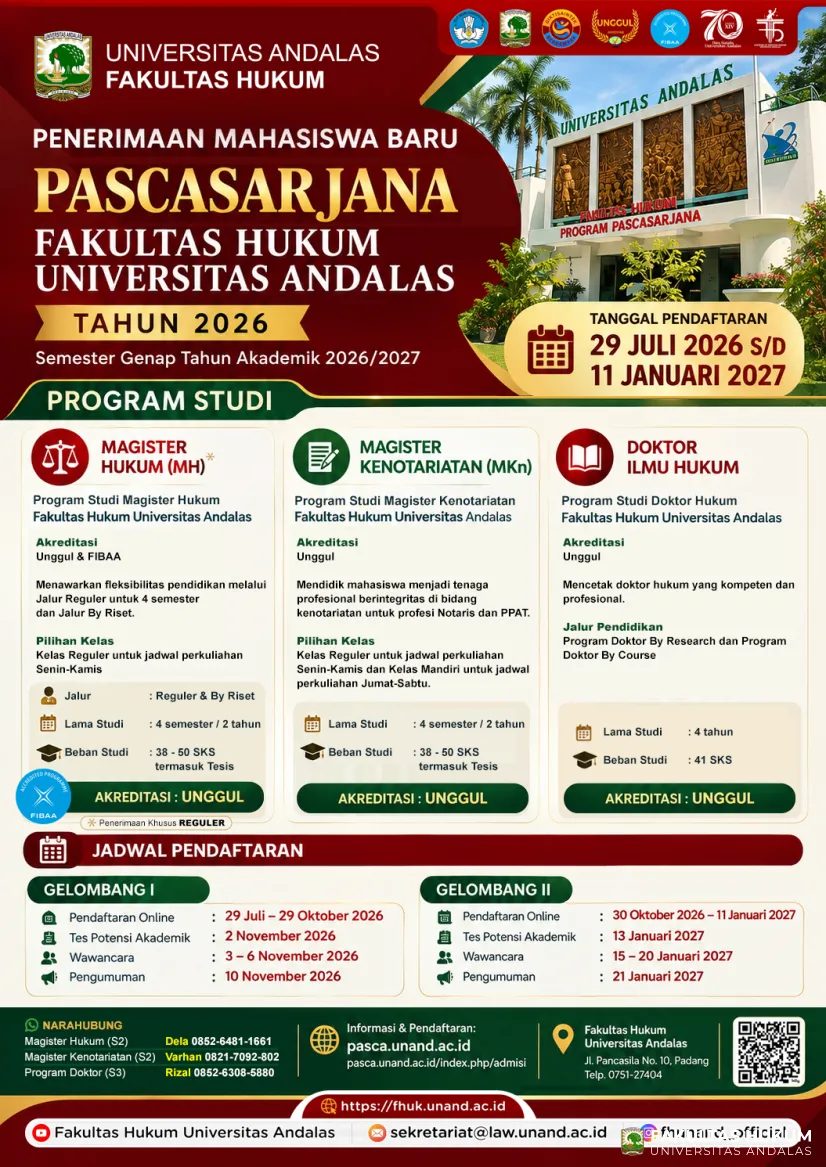 Fakultas Hukum Universitas Andalas membuka Penerimaan...