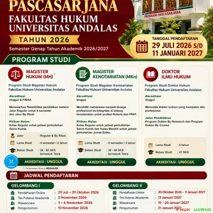 Fakultas Hukum Universitas Andalas membuka Penerimaan...